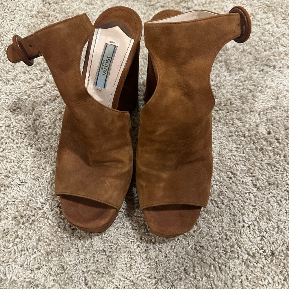 Prada Women's Tan Suede Mules